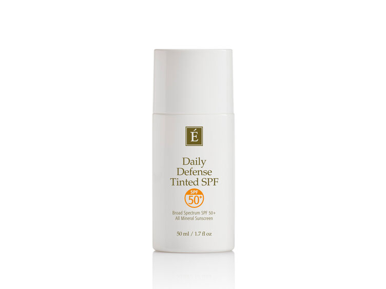 Eminence Organics Daily Defense Tinted SPF 50+ lightweight mineral sunscreen with natural tint for hydrated, even-looking skin