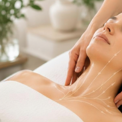 Woman receiving a gentle lymphatic drainage massage in a relaxing spa setting